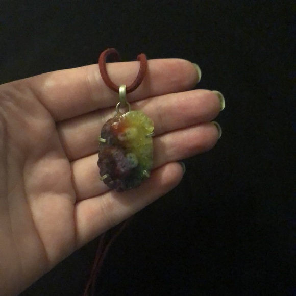 Rainbow Crystal necklace on red leather thong - Picture 5 of 5